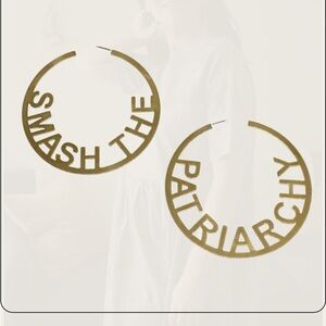 Large Brass Hoop Earrings with "Smash the Patriarchy" design